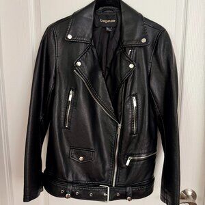 Bagatelle Black Faux Leather Biker Jacket with Removable Belt
